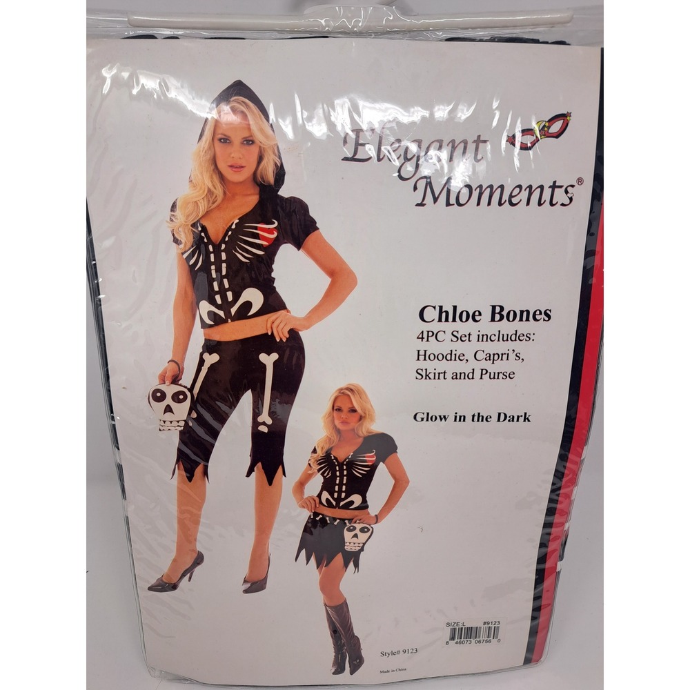 Elegant Moments Chloe Bones Skeleton Costume 4PC Set Glow in the Dark Size Large